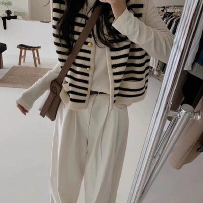 Damen Strickweste klassisch Streifen Elegant