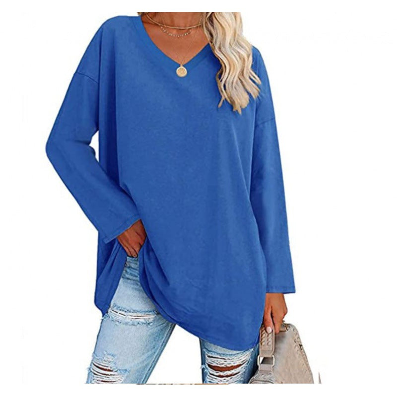 Damen Sweatshirt V-Ausschnitt Langärmlig Asymmetrisch Grau Eveloria
