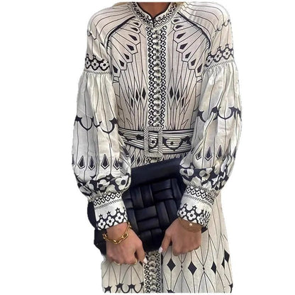 Damen Hemdkleid Grafisches Muster Schwingende Ärmel Eveloria