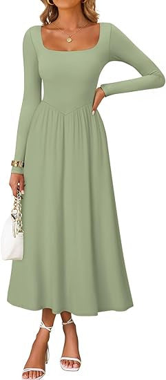 Damen Midi-Kleid mit Quadratausschnitt und langen Ärmeln Eveloria