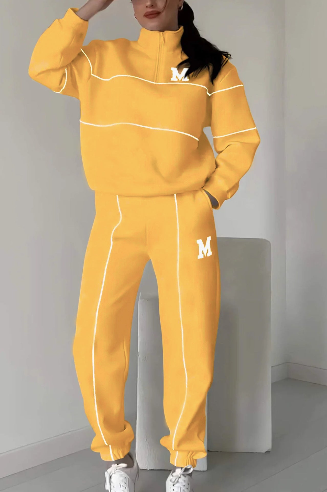 Damen Sportliches Loungewear-Set Elastisch Mit Halbreissverschluss