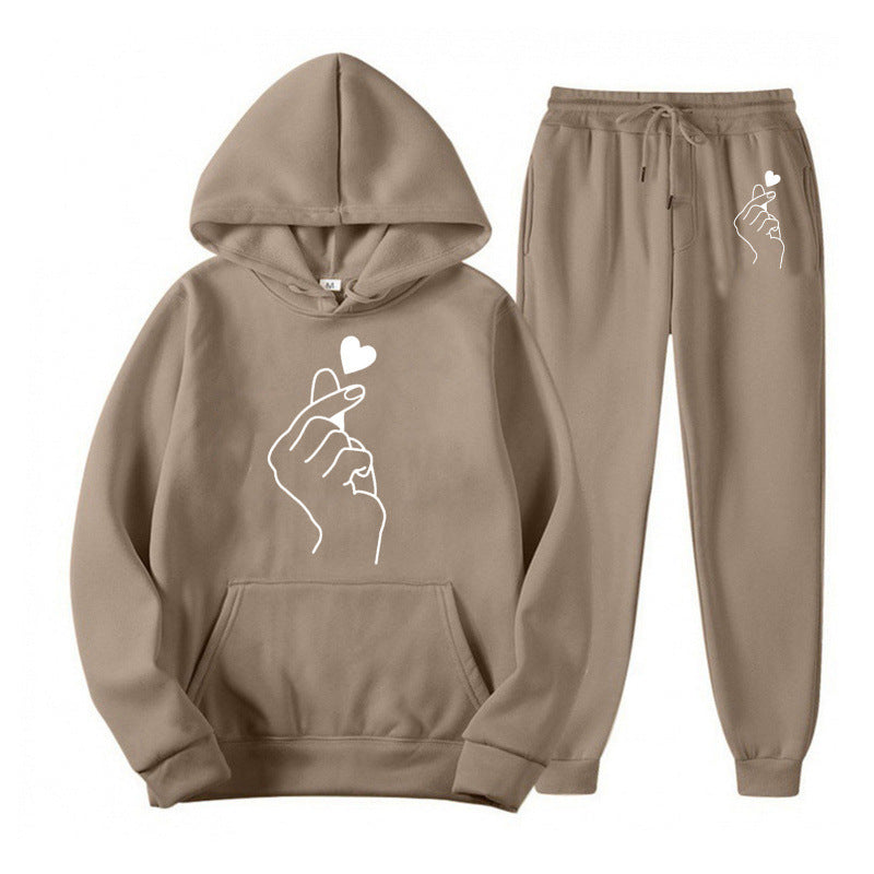 Damen Jogginganzug Bequem Herzmotiv Grau Eveloria