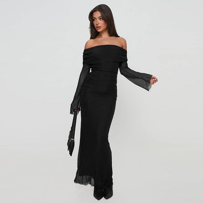 Damen Off-Shoulder Maxikleid Rüschendesign Eveloria