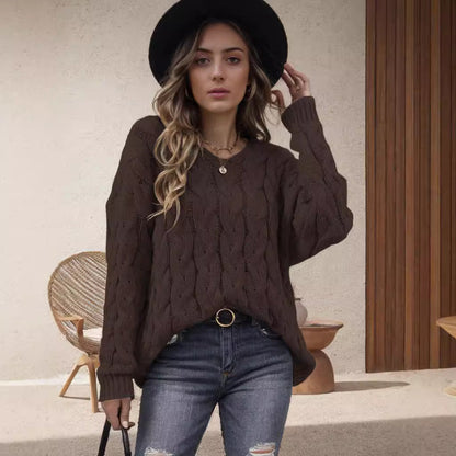 Damen Grobstrickpullover Romantisches Zopfmuster Weit Eveloria