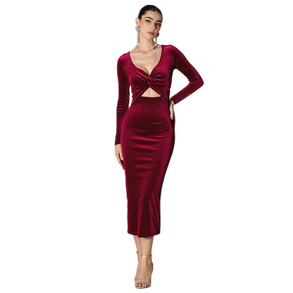 Damen Wickelkleid Samt tiefem Ausschnitt Tailleneinsatz