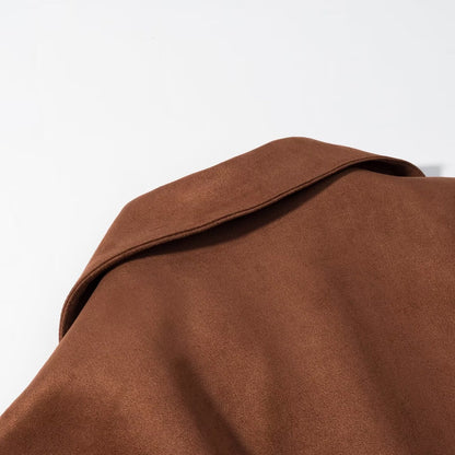 Damen Wildlederjacke Mit Gürtel Tailliert Braun