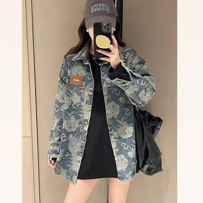 Damen Denimjacke Floralmuster Eveloria