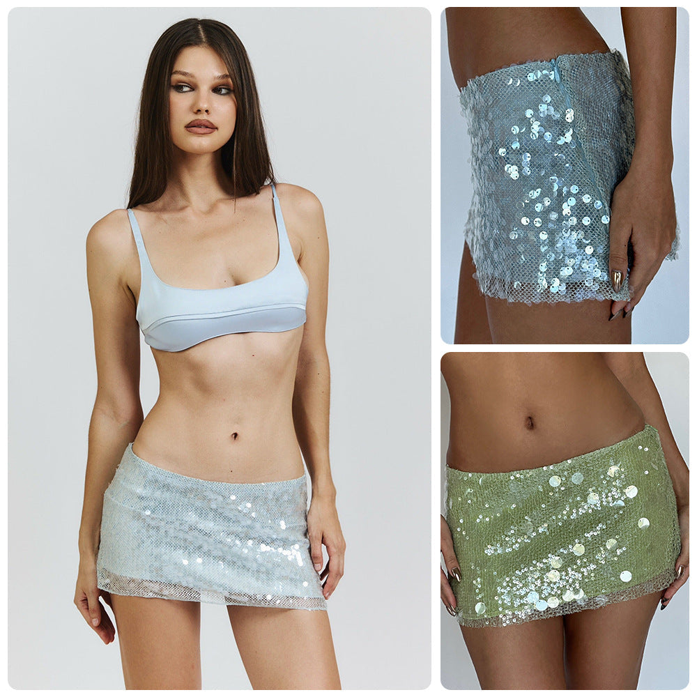 Damen Bikiniset Paillettenrock Sportoberteil Eveloria - Eveloria