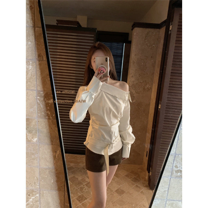 Damen Off-Shoulder- mit Gürtel Elegant