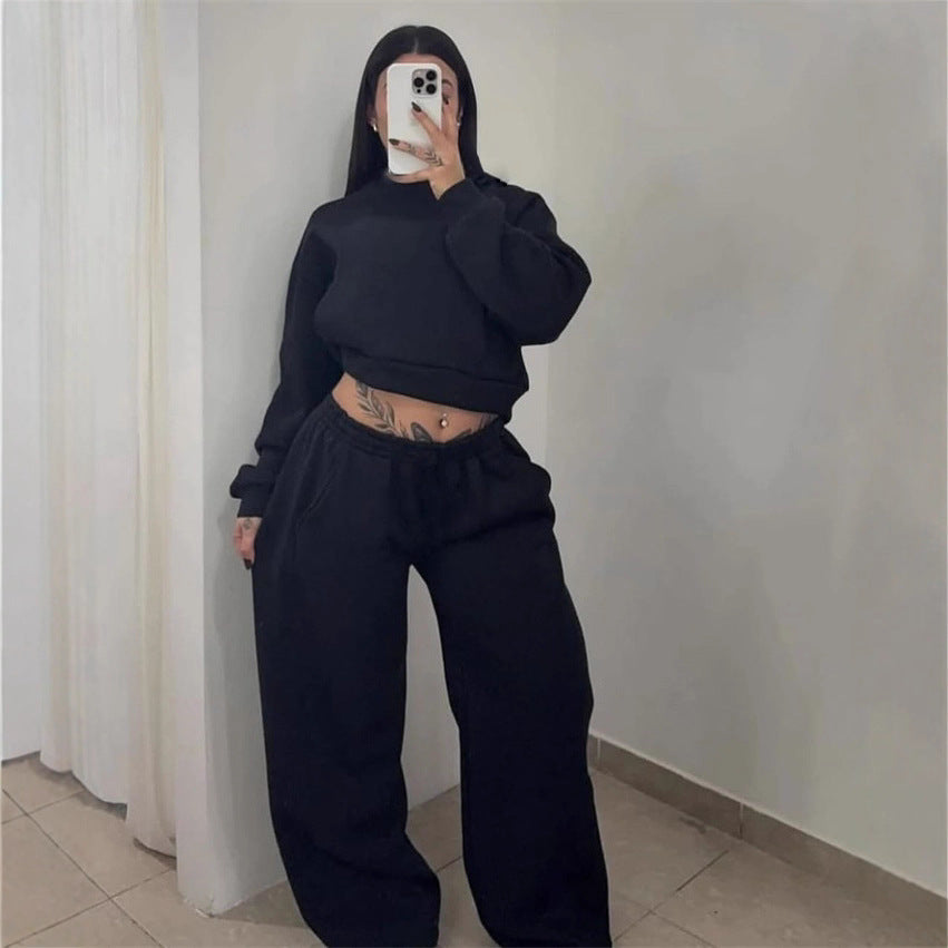 Damen Sweatshirt Set Cropped Jogginghosen Bequem Grau Eveloria