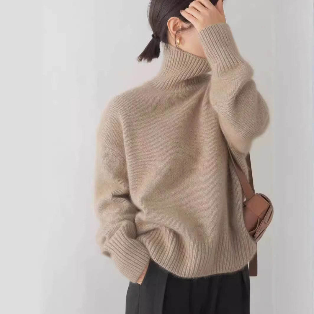 Damen Kaschmir Rollkragenpullover Weit Elegantes Design Beige