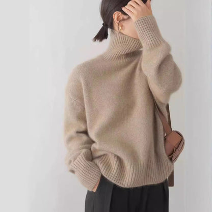 Damen Kaschmir Rollkragenpullover Weit Elegantes Design Beige