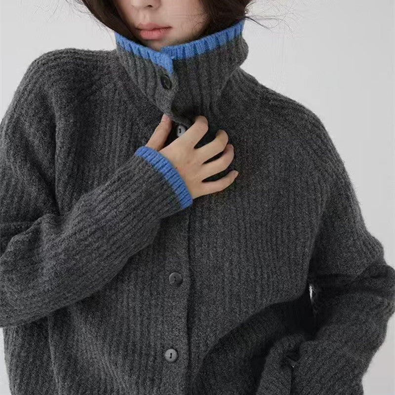 Damen Strickjacke Stehkragen Dekorative Knöpfe Eveloria - Eveloria