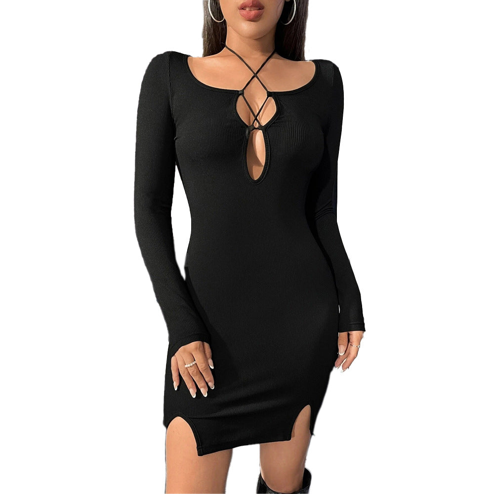 Damen Minikleid Tiefes Dekolleté Schnürung