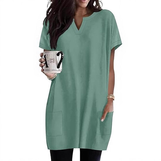 Damen Tunika-Kleid V-Ausschnitt Taschen Eveloria