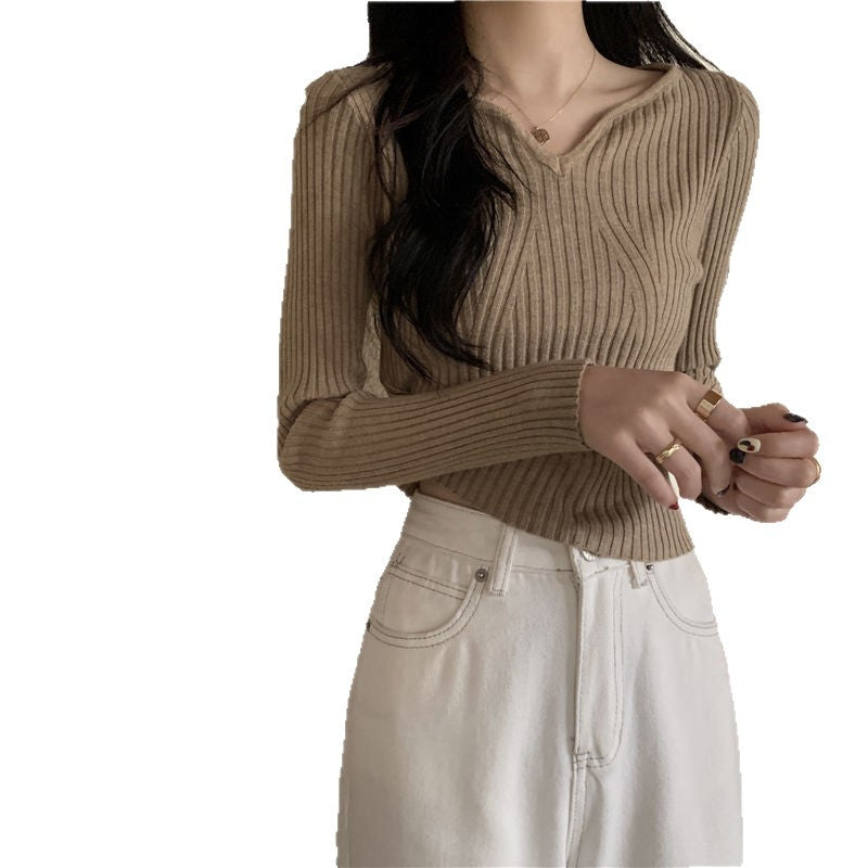 Damen V-Ausschnitt Feinstrickpullover Rippstruktur Eveloria