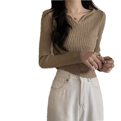 Damen V-Ausschnitt Feinstrickpullover Rippstruktur Eveloria
