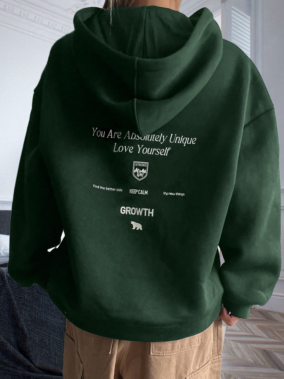Damen Kapuzenpullover Bequem Motivierender Schriftzug Grau Eveloria