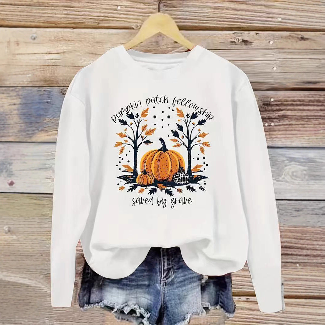 Damen Sweatshirt Herbstlich Kürbis Motiv Lässig Grau Eveloria