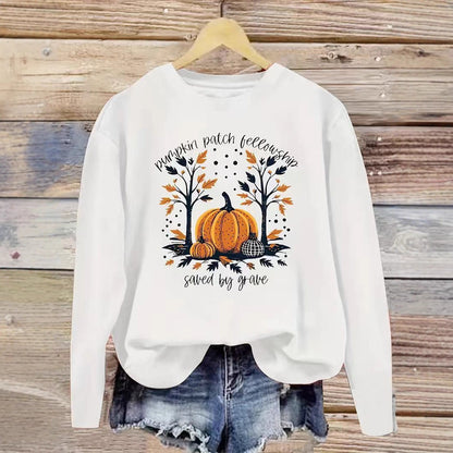 Damen Sweatshirt Herbstlich Kürbis Motiv Lässig Grau Eveloria
