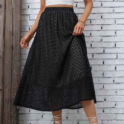 Damen Maxirock Elastischer Taillenbund Geometrisches Design Schwarz - Eveloria