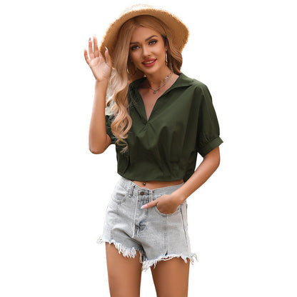 Damen Bluse Kurzarm V-Ausschnitt Lässig Modern Eveloria