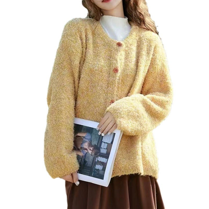 Damen Strickjacke Kuschelig Weit Knöpfe Beige