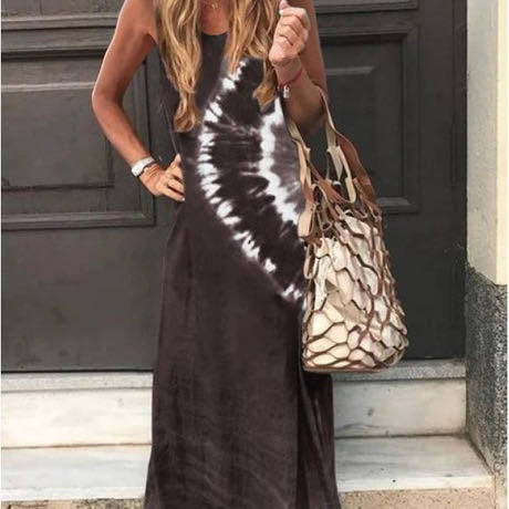 Damen Maxikleid Tie-Dye-Design Leicht Blau