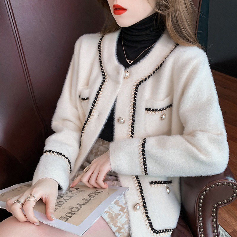Damen Strickjacke Elegantes Design Kontrastdetails