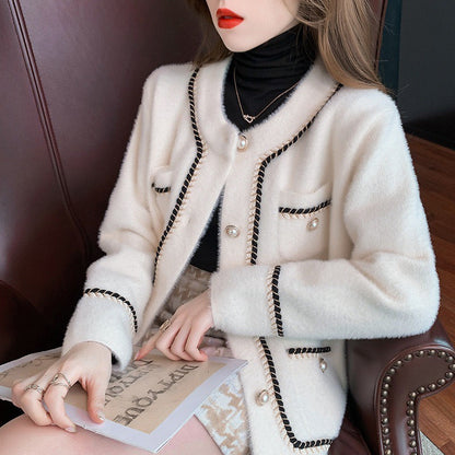 Damen Strickjacke Elegantes Design Kontrastdetails