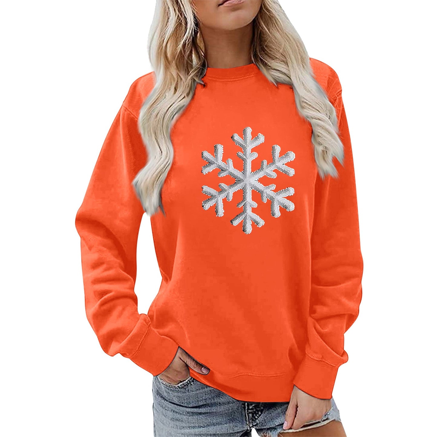 Damen Sweatshirt Schneeflockenmotiv Lässig Grau Eveloria
