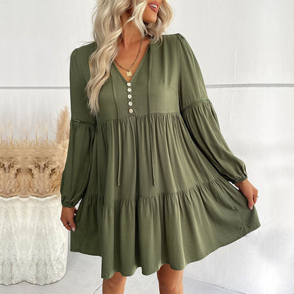 Damen Wickelkleid mit Knöpfen und Volumenärmeln Eveloria