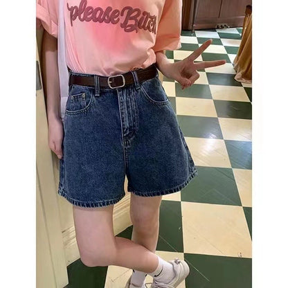 Damen Denim Shorts Hohe Taschen Locker