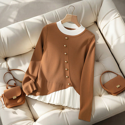 Damen Strickjacke Lässig Elegant Knöpfe Beige - Eveloria
