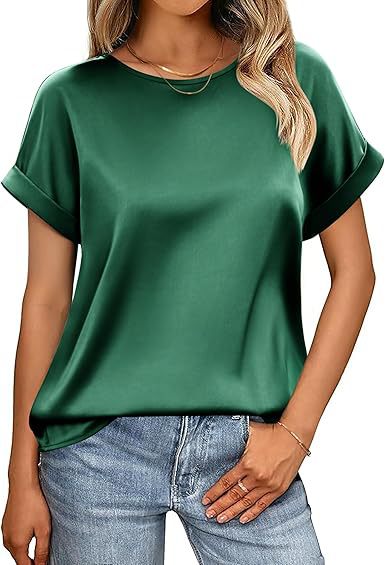 Eveloria Damen Satin T-Shirt Umschlagärmel