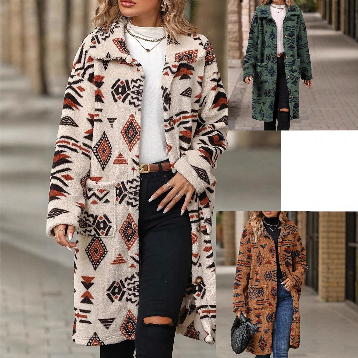 Damen Langarmjacke Geometrisches Muster Eveloria - Eveloria
