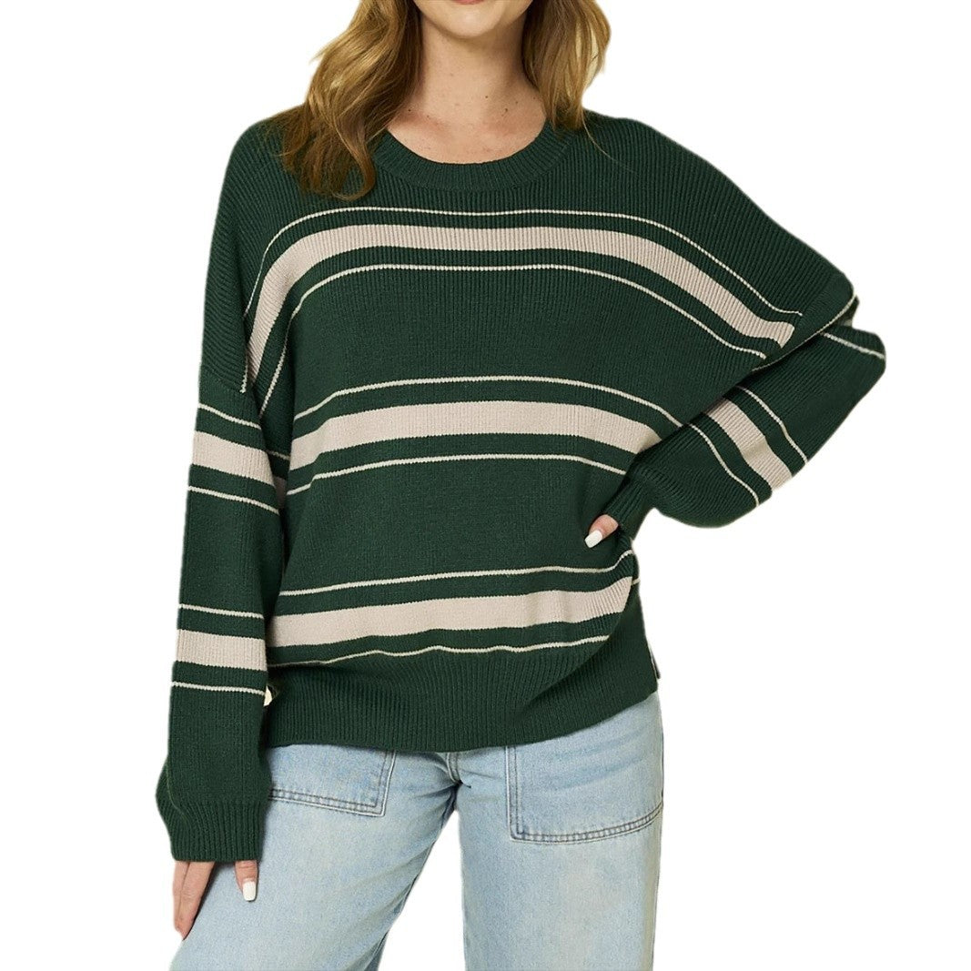 Damen Strickpullover Übergroße Ärmel Modern Streifen Eveloria