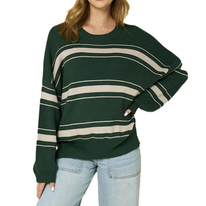 Damen Strickpullover Übergroße Ärmel Modern Streifen Eveloria