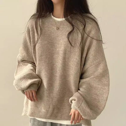 Damen Oversized Strickpullover Weite Ärmel Lässiger Schnitt