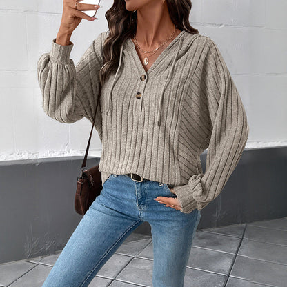 Damen Kapuzenpullover Strukturiertes Rippenmuster Eveloria