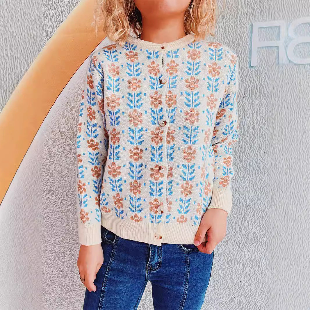 Damen Strickjacke Floralmuster Kuschelig - Eveloria