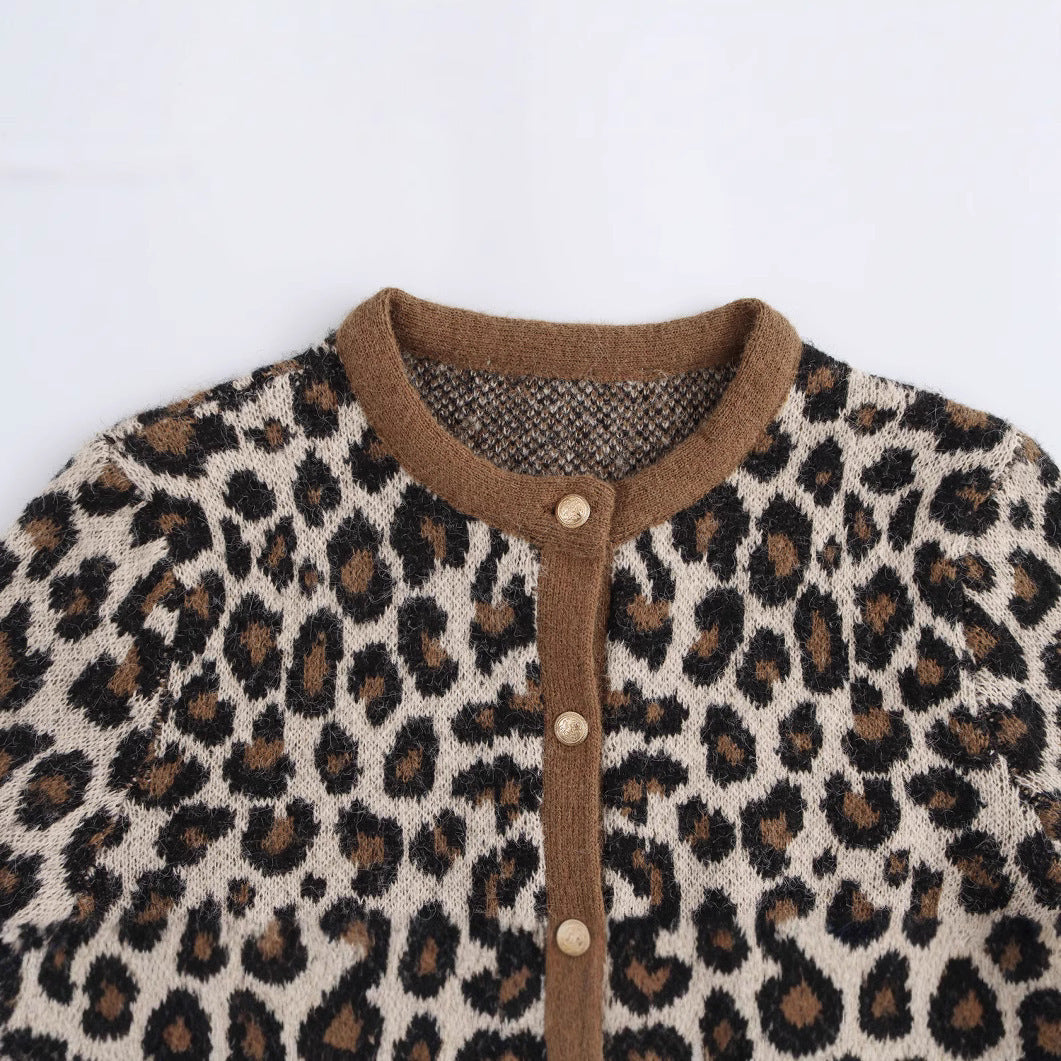 Damen Strickcardigan Animal-Print Kuschelig Mit Taschen
