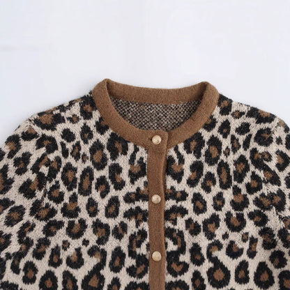 Damen Strickcardigan Animal-Print Kuschelig Mit Taschen