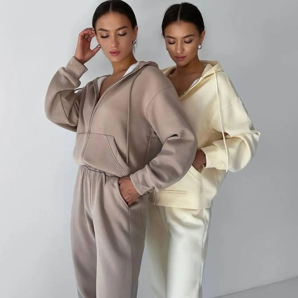 Damen Fleece-Jumpsuit Reißverschluss Bequem Grau Eveloria