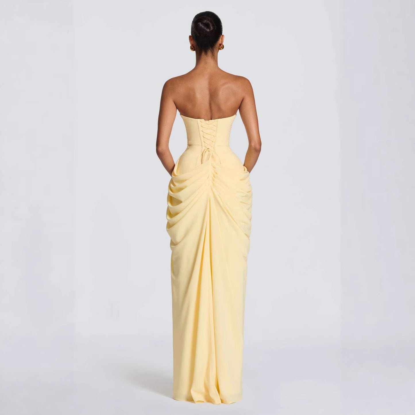 Damen Abendkleid Langarm Asymmetrisch Schlitz Eveloria