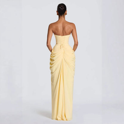 Damen Abendkleid Langarm Asymmetrisch Schlitz Eveloria