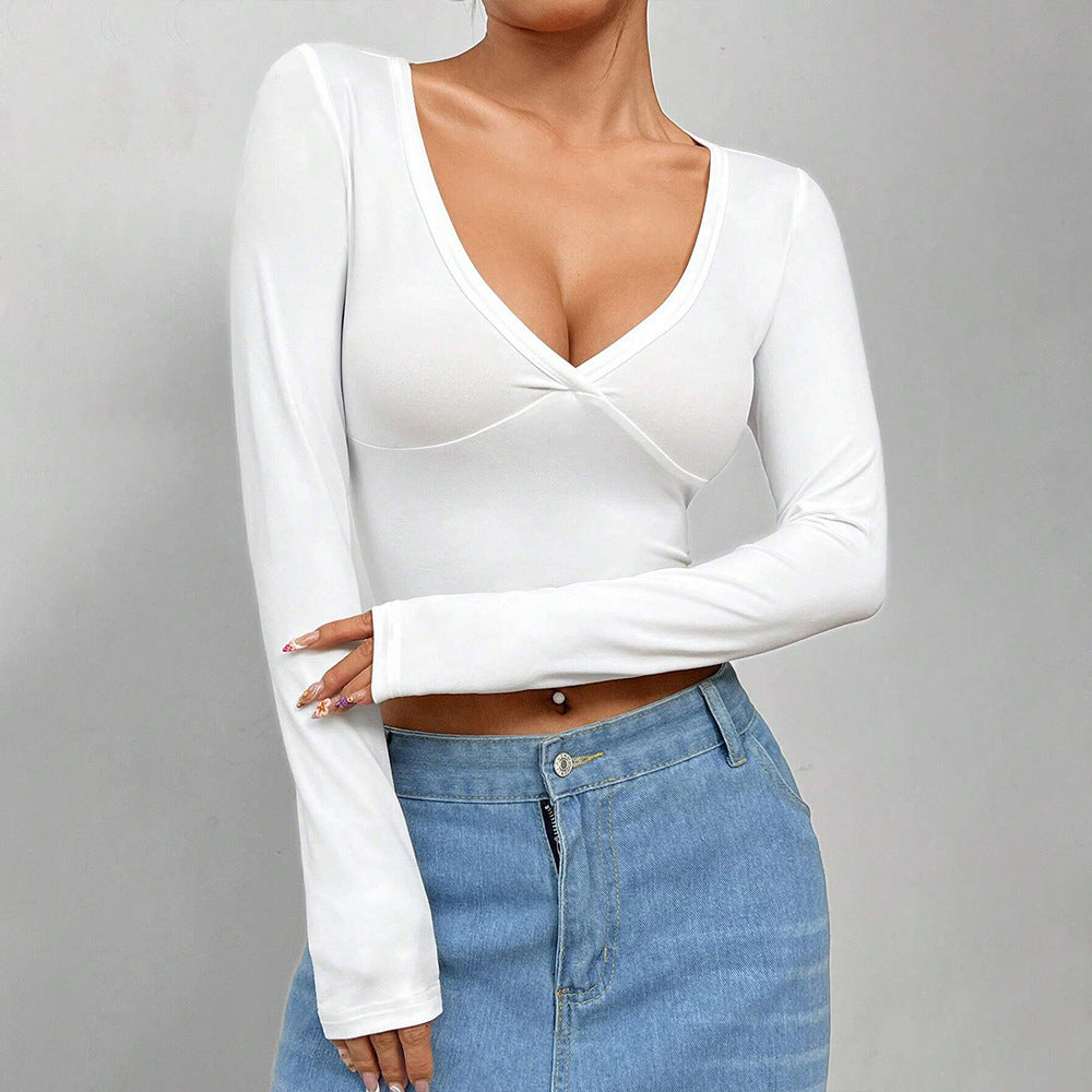Damen Crop- Kurzärmelig V-Ausschnitt Wickel-Design Elegant