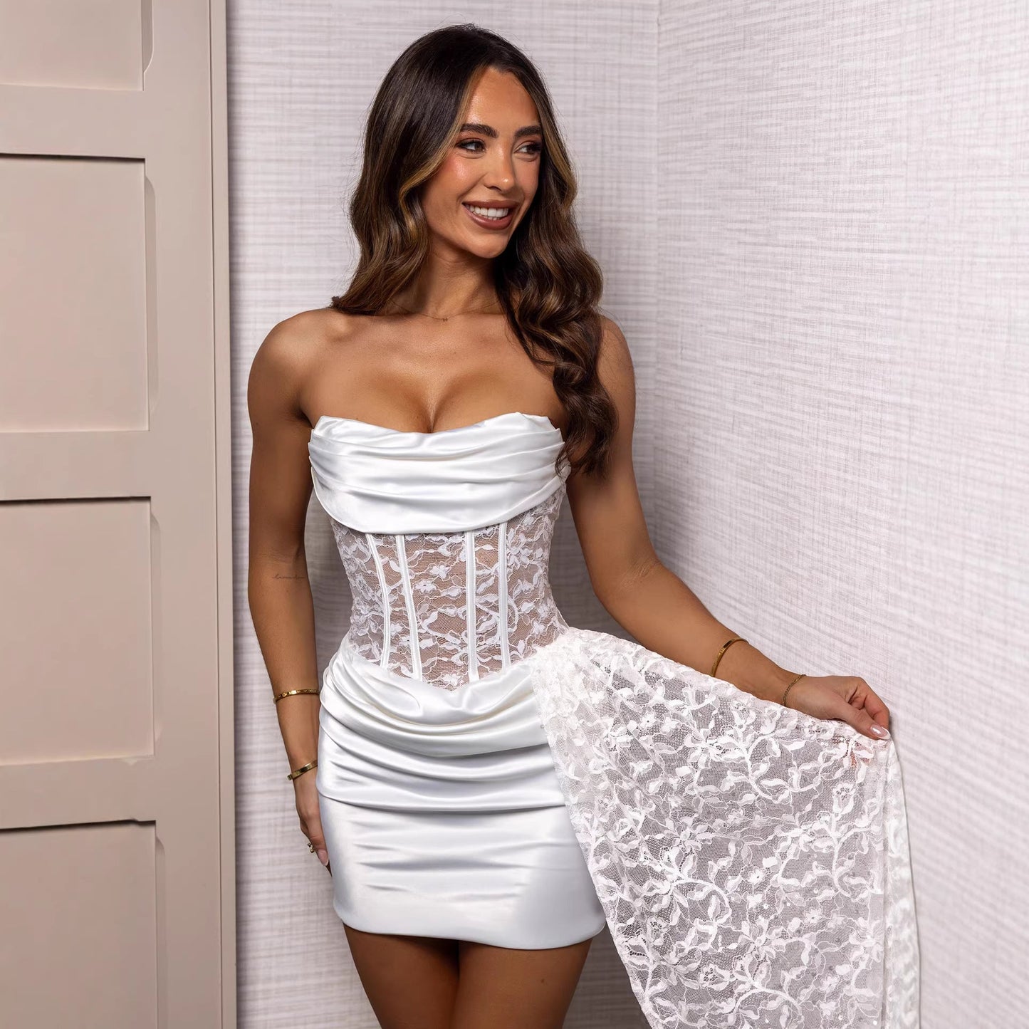 Damen Korsett-Kleid Spitze Minikleid Eveloria