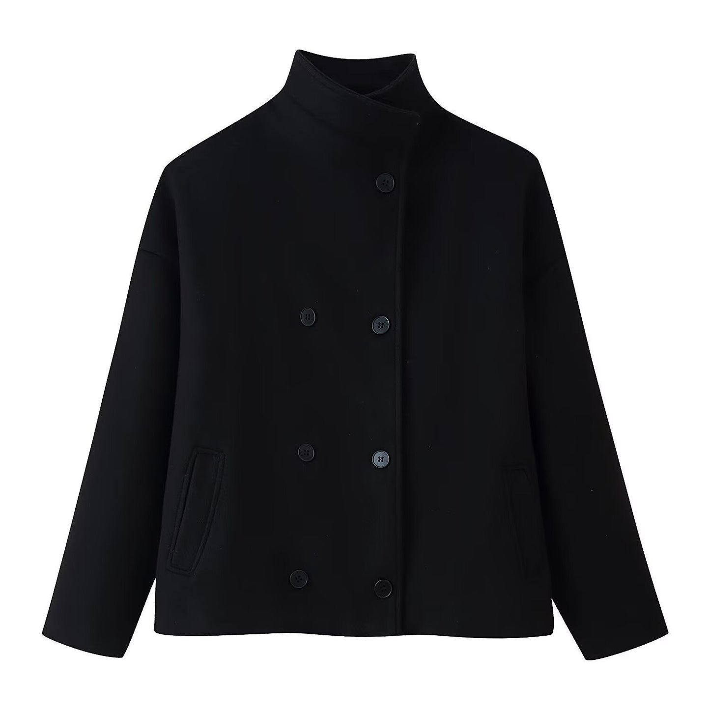 Damen Wolljacke Hochkragen Doppelknopf Eveloria