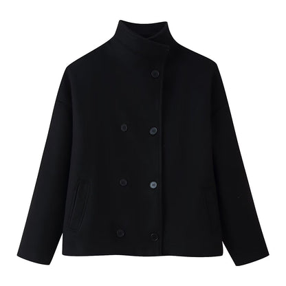 Damen Wolljacke Hochkragen Doppelknopf Eveloria